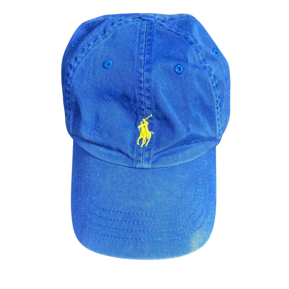 Vintage Polo Ralph Lauren Baseball Hat Blue Leather Strap Pony Logo 90s